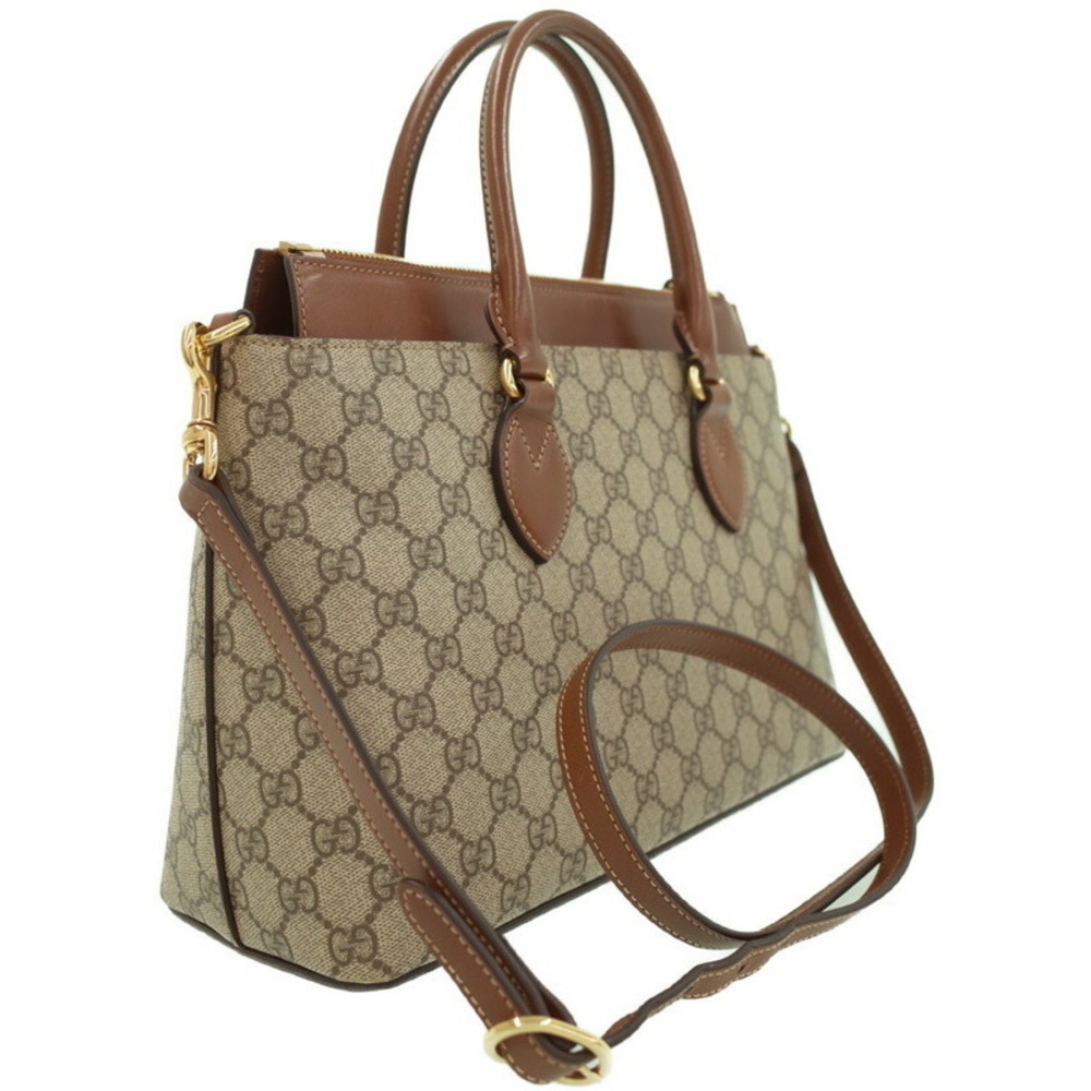 Gucci GG 2way Calfskin Moon Monogram Tote Zip Supreme Top Brown